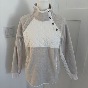 Abercrombie & Fitch Asymmetrical SnapUp Quilted Fleece Sweatshirt Sz S Beige*R21